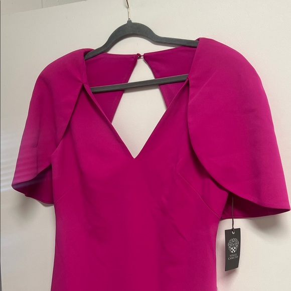 Vince Camuto Magenta Hot Pink Cape-Sleeve V-Neck Mini Dress Large 12 NWT - Picture 2 of 9